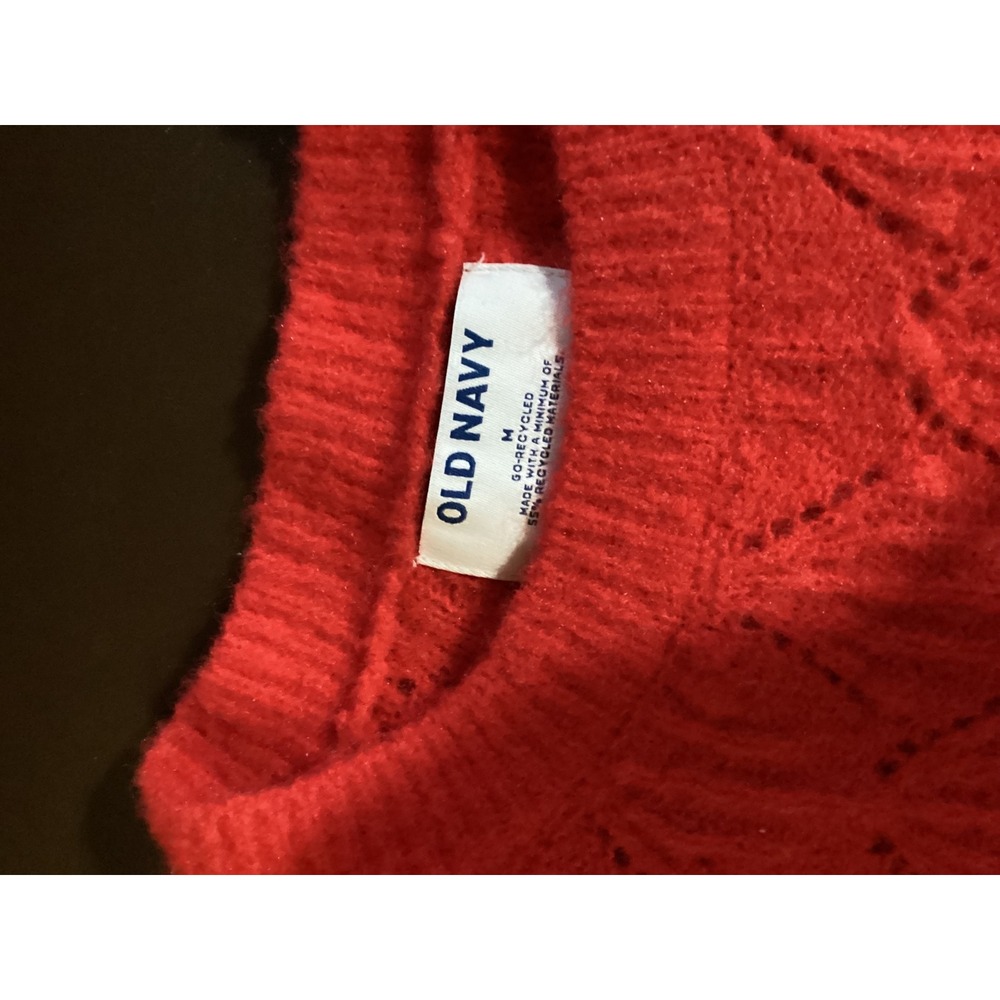 Old Navy Red Go-Recycled Pointelle Knit Crewneck Sweater Womens Medium Ribbed